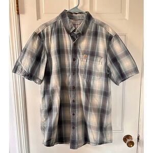 Carhartt Relaxed Fit Blue WhitePlaid Button‎ Up Short Sleeve Shirt Mens L Tall